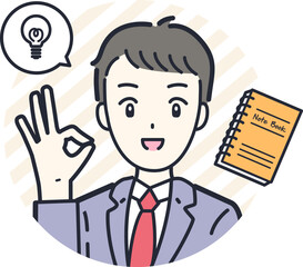 OKサインをしているポジティブな表情の男子学生の丸アイコン素材