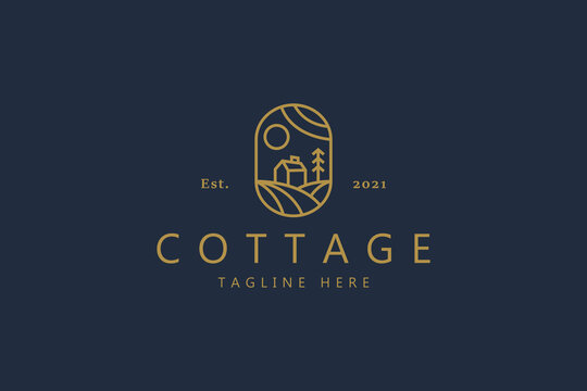 Cottage Simple Concept Logo. Illustration Nature Badge Brand Identity.