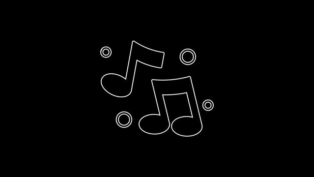 White line Music note, tone icon isolated on black background. 4K Video motion graphic animation
