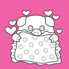 Cute Pig In Love Theme Digital Stamp