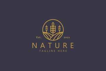 Wheat Farm Natural Agriculture Logo Badge Template