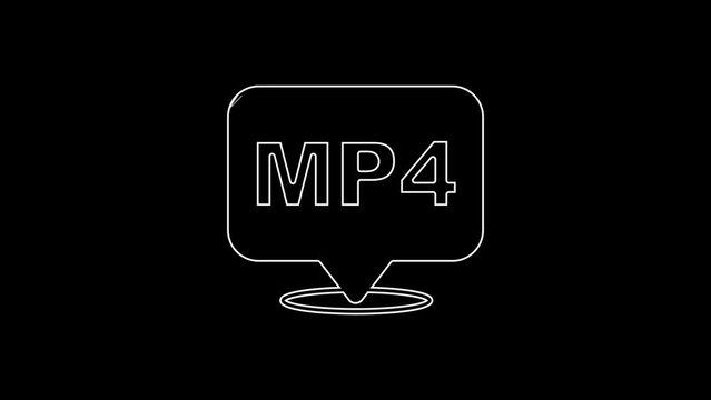 White line MP4 file document. Download mp4 button icon isolated on black background. MP4 file symbol. 4K Video motion graphic animation