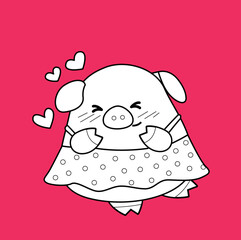 Cute Pig  In Love Theme Digital Stamp