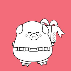 Cute Pig  In Love Theme Digital Stamp