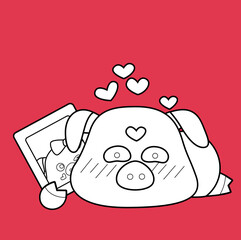Cute Pig  In Love Theme Digital Stamp