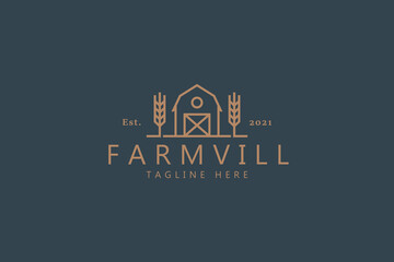 Farmland Premium Vector Logo With Wheat. Classic Elegant Branding Identity for Product or Business Company. Design Logo Templates.