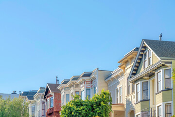 Houses in the suburbs of San Francisco in California with victorian style exterior