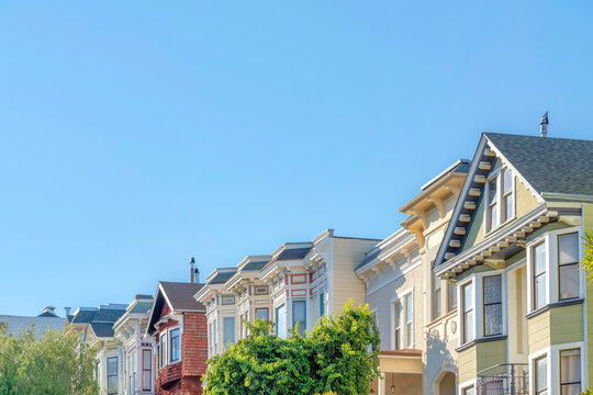 Houses in the suburbs of San Francisco in California with victorian style exterior