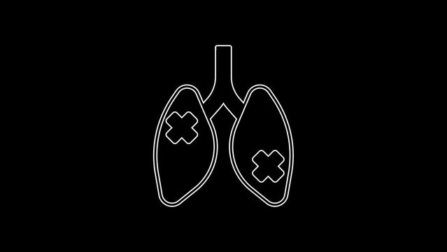 White line Disease lungs icon isolated on black background. 4K Video motion graphic animation