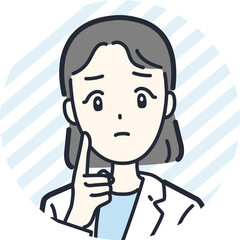ネガティブな表情で困っている女性医師の丸アイコン素材