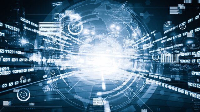 Business data analytic with tacit intelligent software making marketing strategy . Concept of smart digital transformation and technology disruption that changes global trends in new information era .