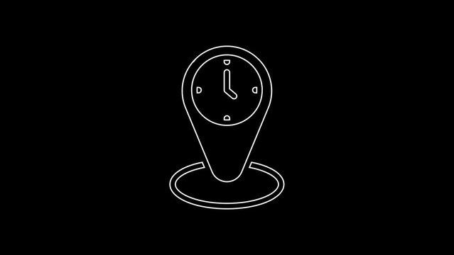 White line Time zone clocks icon isolated on black background. 4K Video motion graphic animation