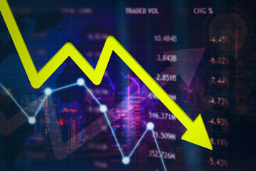 Declining yellow arrow with stock market