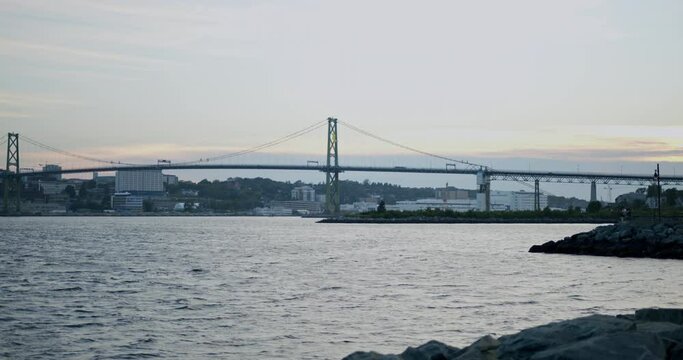 Wide shot of the Macdonald Bridge Halifax - daytime