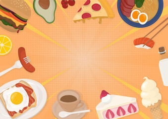 Colorful food background with copy space
