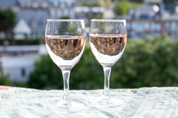 Two glasses with rose d'anjou wine from Loire valley, France