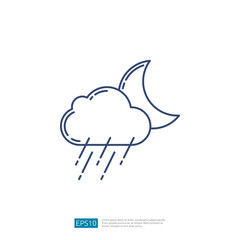 Cloud Moon Night and Heavy Rain Drops Weather Outline Icon