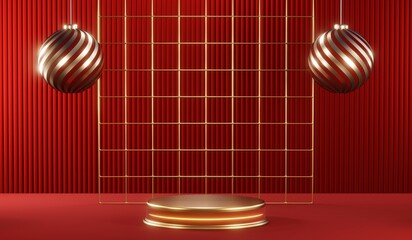 3D rendering of blank product background for cream cosmetics Modern red podium background