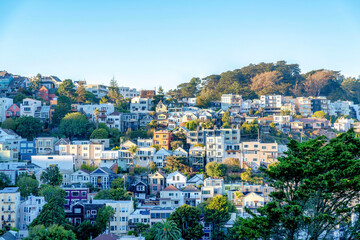 Fototapeta premium High angle view of sloped residential area at San Francisco, California