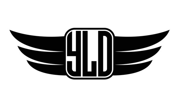 YLO three-letter Wing black and white logo design. Vector template