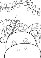 Hippo Animal Theme Coloring Pages A4 for Kids and Adult