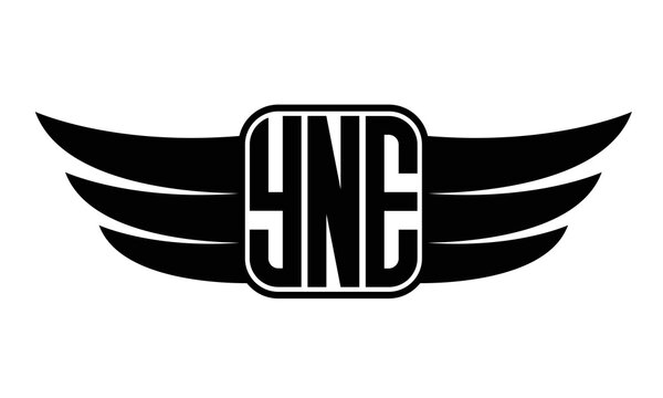 YNE three-letter Wing black and white logo design. Vector template