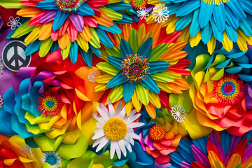 Groovy rainbow paper flower background