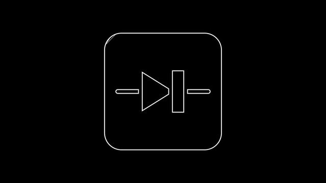 White line Diode in electronic circuit icon isolated on black background. 4K Video motion graphic animation