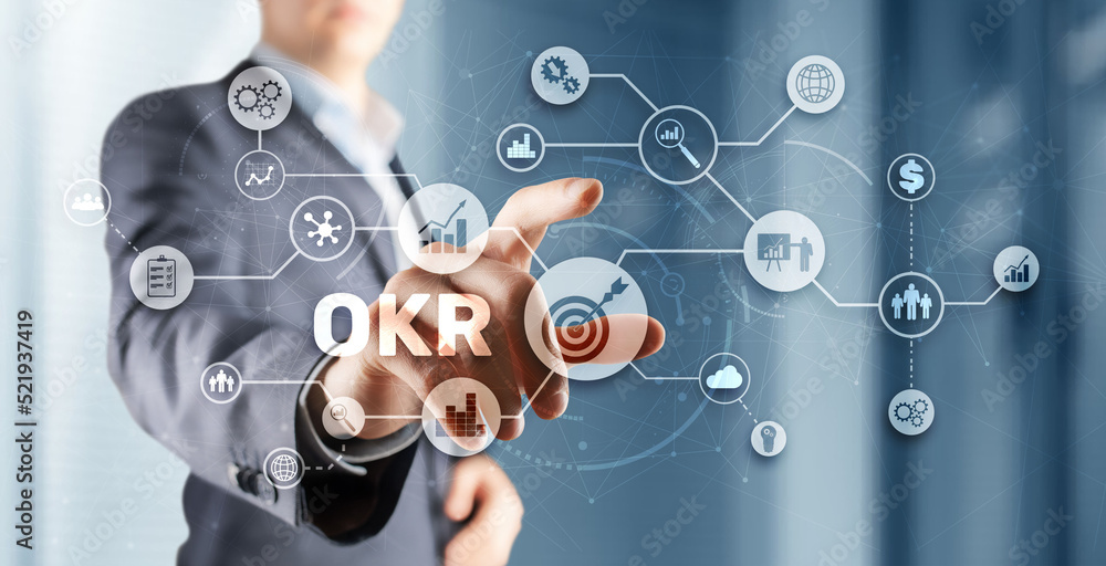 Poster objective key results. project management. business technology process on virtual screen