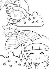 Kids and Rain Animal Theme Coloring Pages A4 for Kids and Adult