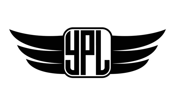 YPL three-letter Wing black and white logo design. Vector template