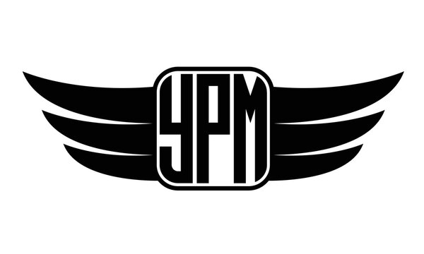 YPM three-letter Wing black and white logo design. Vector template