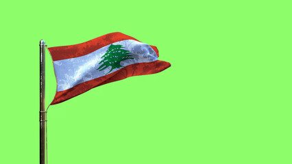waving flag of Lebanon for independence day on chroma key screen, isolated - object 3D rendering