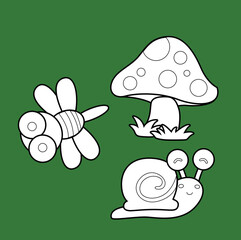Mushrooms Snail Butterfly Plant and Animal Digital Stamp