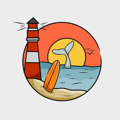 illustration vector of summer in beach perfect for print,etc