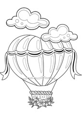 Love Birds Air Balloon Theme Coloring Pages A4 for Kids and Adult