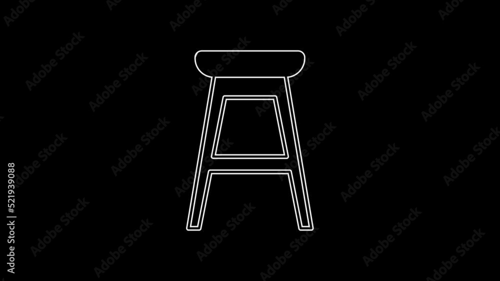 Poster white line chair icon isolated on black background. 4k video motion graphic animation