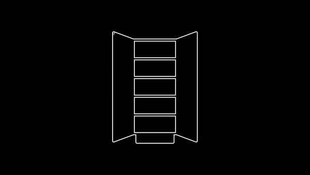 White line Wardrobe icon isolated on black background. Cupboard sign. 4K Video motion graphic animation