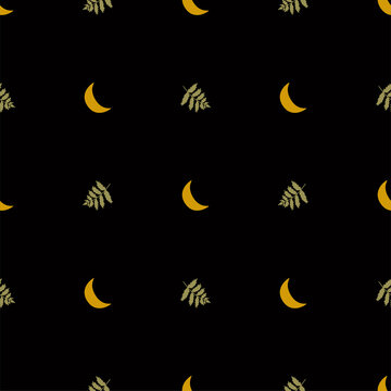 Dark moon pattern. Cute crescent and green leaves black seamless  background. Halloween print. night garden botanical illustration. Celestial  floral pattern. Repeated fabric, textile, wallpaper, wrap. Stock  Illustration | Adobe Stock