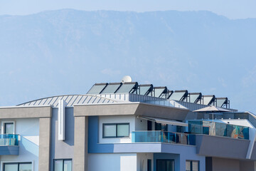 New modern apartment building. Details of modern urban architecture.