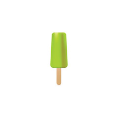 Popsicle on wooden stick, green mint ice cream in realistic vector illustration