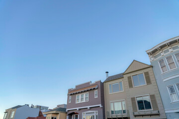 Low angle slanted view of suburban houses in San Francisco, California