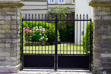 portal street classic french ancient home steel dark black metal retro house gate garden access door