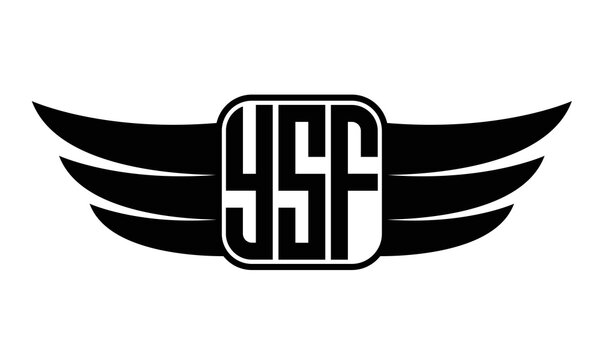YSF three-letter Wing black and white logo design. Vector template