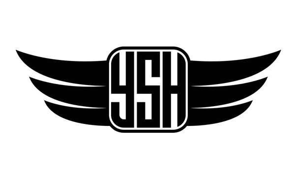 YSH three-letter Wing black and white logo design. Vector template