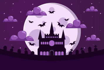 happy halloween background design in purple color for covers, banners and more.