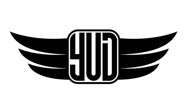 YUD three-letter Wing black and white logo design. Vector template