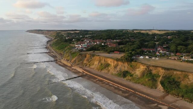 Aerial view of Overstrained on the north Norfolk coast in UK