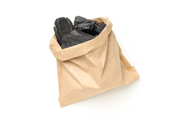Paper bag with charcoal isolated on white background