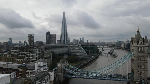 Aerial view of The Shard and the City Hall, close to the Tower Bridge